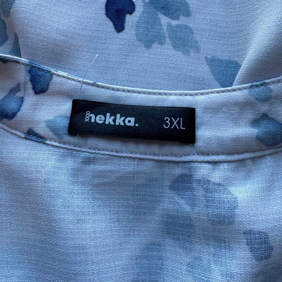 Boho Chic Floral Button Up Top Sz 3XL Long Sleeve Blue White Cottage Bloom - Picture 6 of 7